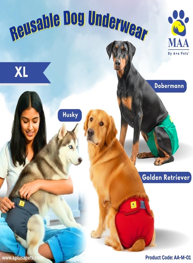A+a Pets حفاضات قطنية للكلاب من A+a Pets' MAA' - قابلة للتمدد، مريحة، قابلة للغسل وإعادة الاستخدام (مقاس XL، لون كحلي) - Image 2